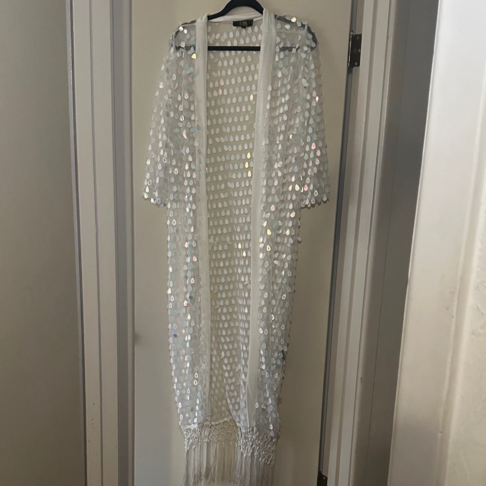 L&B White Sequin Cardigan